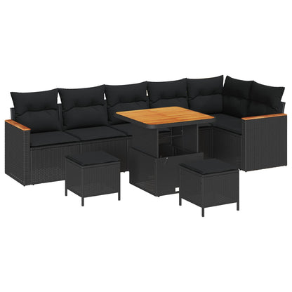 Gartensofa-set 9 pcs Schwarz Poly-Rattan