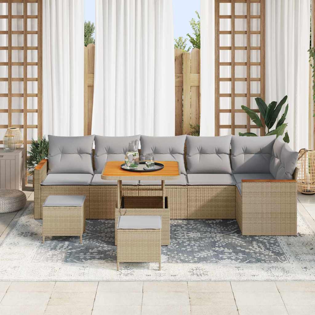 vidaXL Gartensofa-set 9 pcs Beige Poly-Rattan