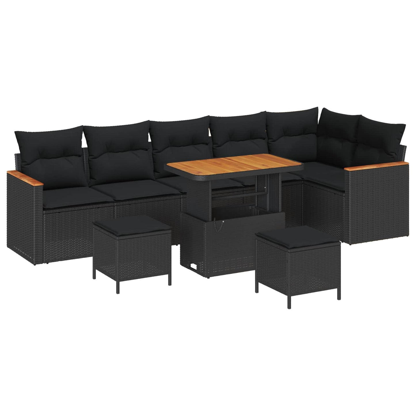 Gartensofa-set 9 pcs Schwarz Poly-Rattan