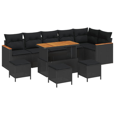 vidaXL Salon de jardin 10 pcs Noir Résine tressée
