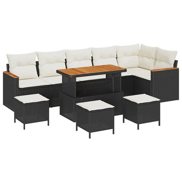 vidaXL Salon de jardin 10 pcs Noir Résine tressée