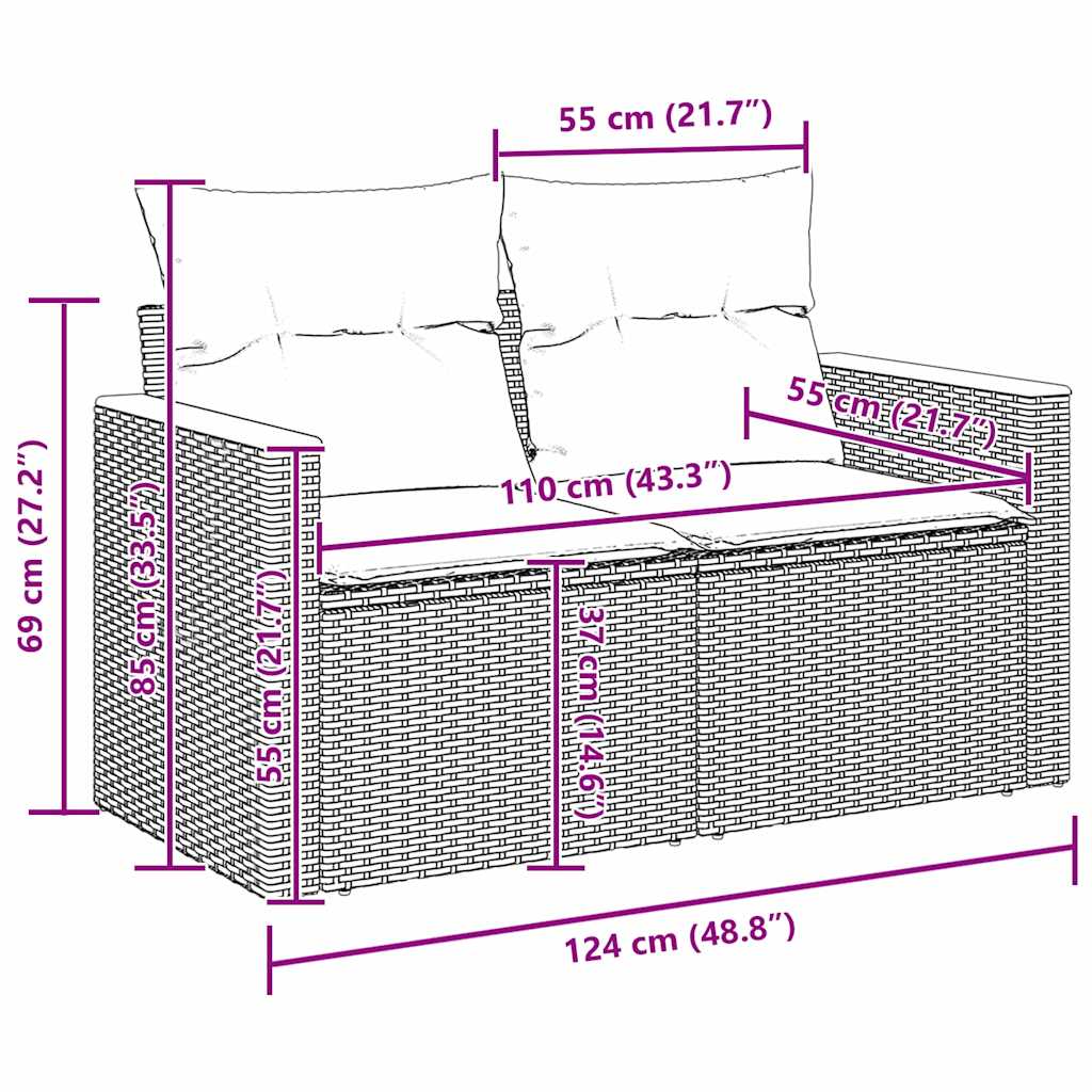 vidaXL Gartensofa-set 10 pcs Grau Poly-Rattan