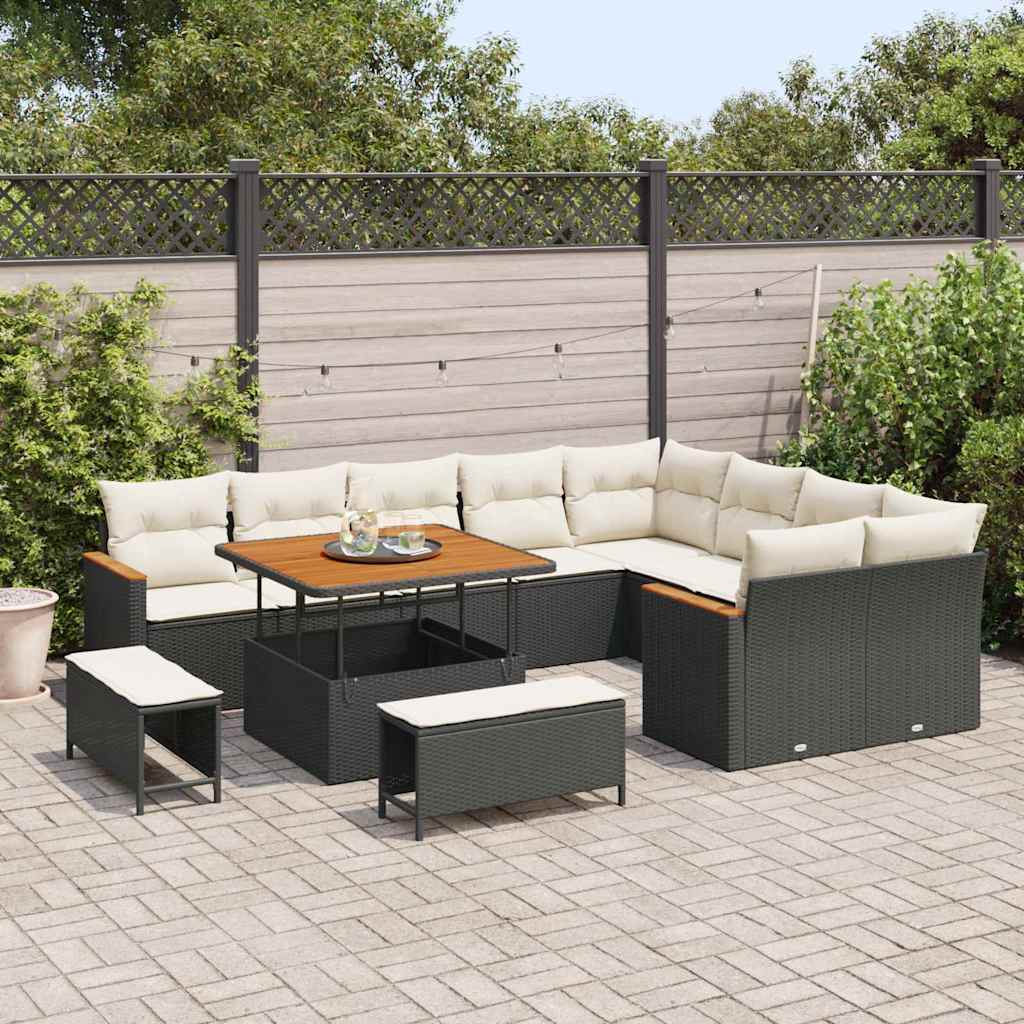 vidaXL Gartensofa-set 12 pcs Schwarz Poly-Rattan