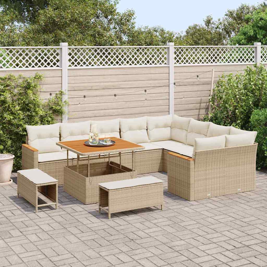 vidaXL Salon de jardin 12 pcs Beige Poly-rotin