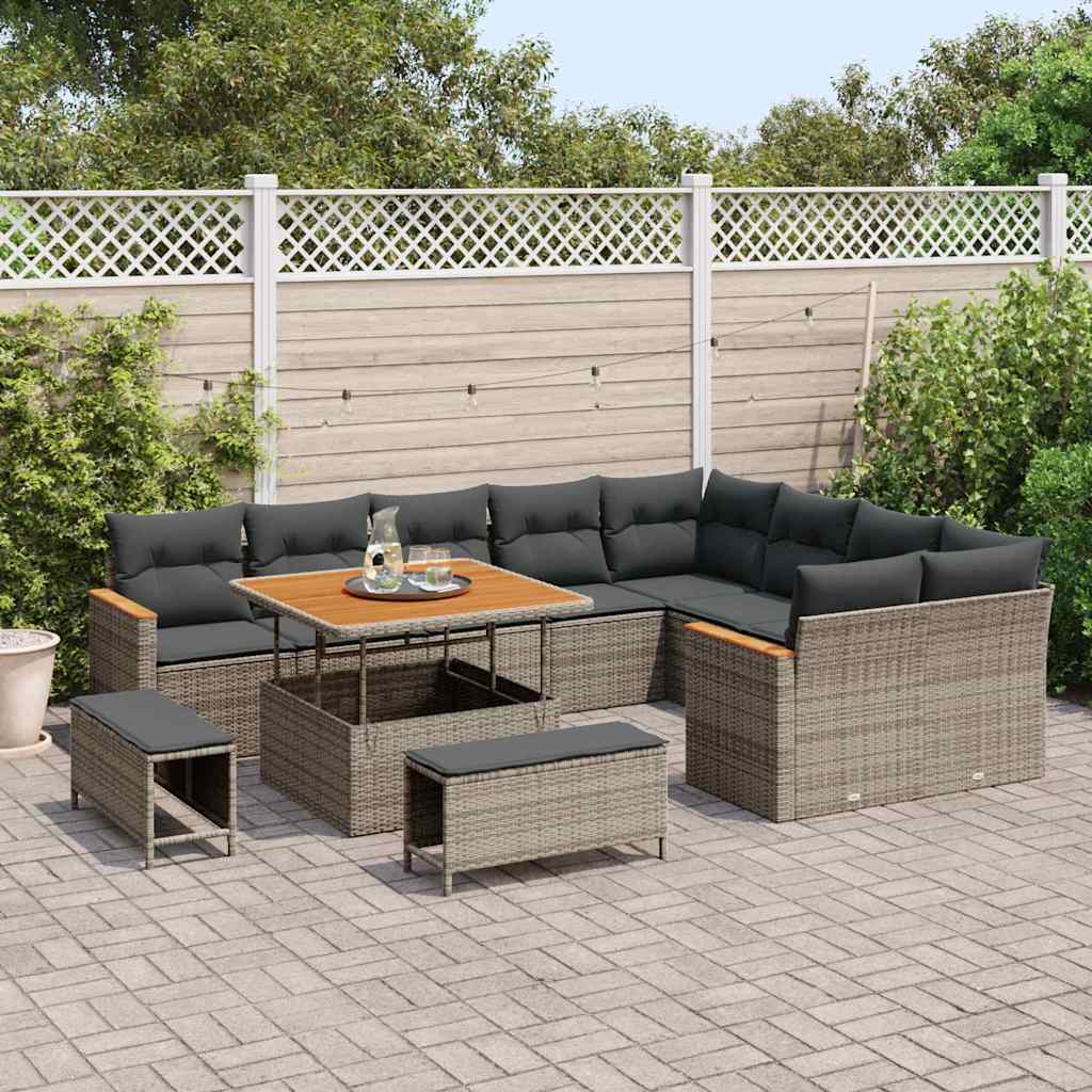 Gartensofa-set 12 pcs Grau Poly-Rattan