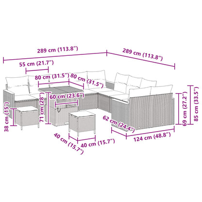 vidaXL Gartensofa-set 13 pcs Schwarz Poly-Rattan