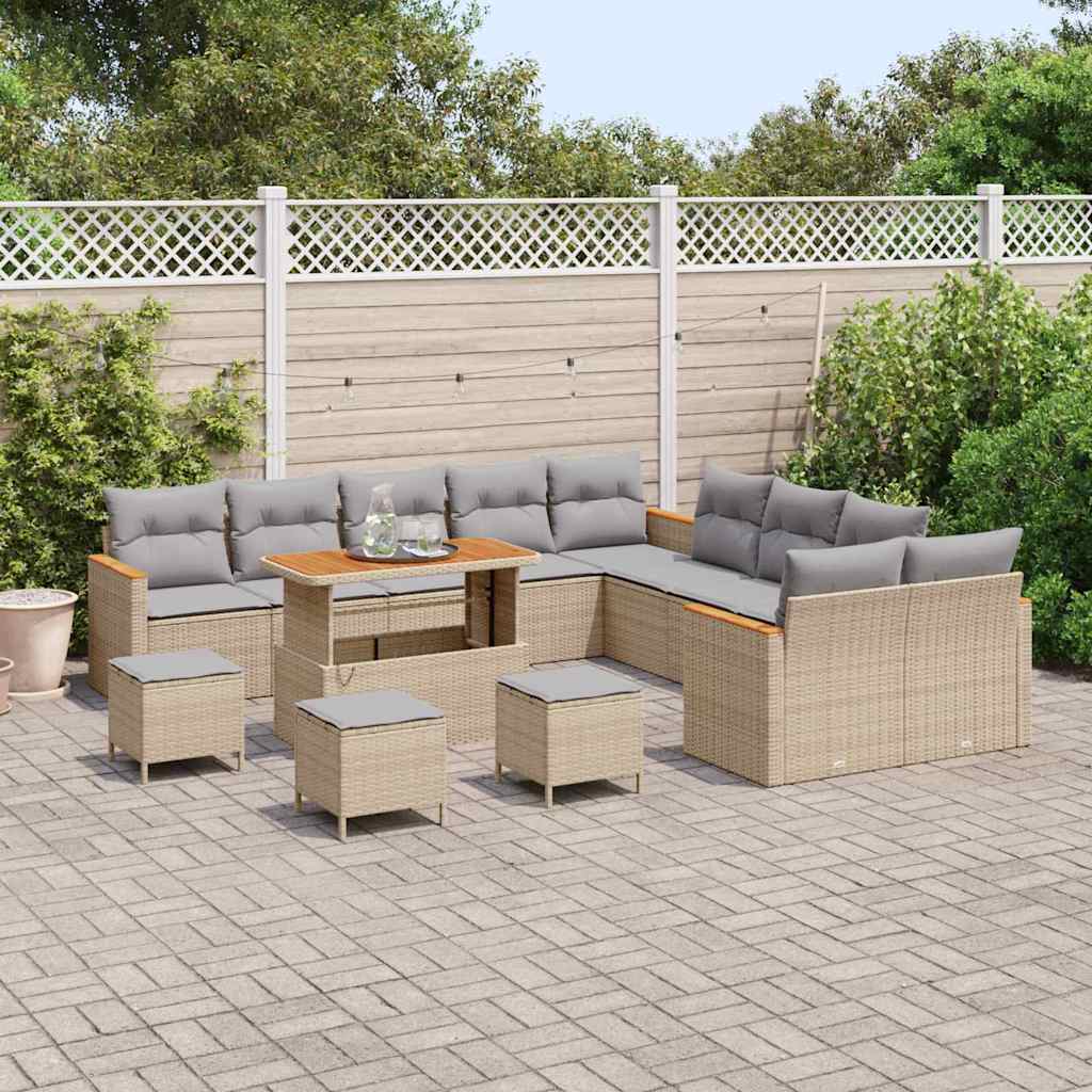 Gartensofa-set 14 pcs Beige Poly-Rattan