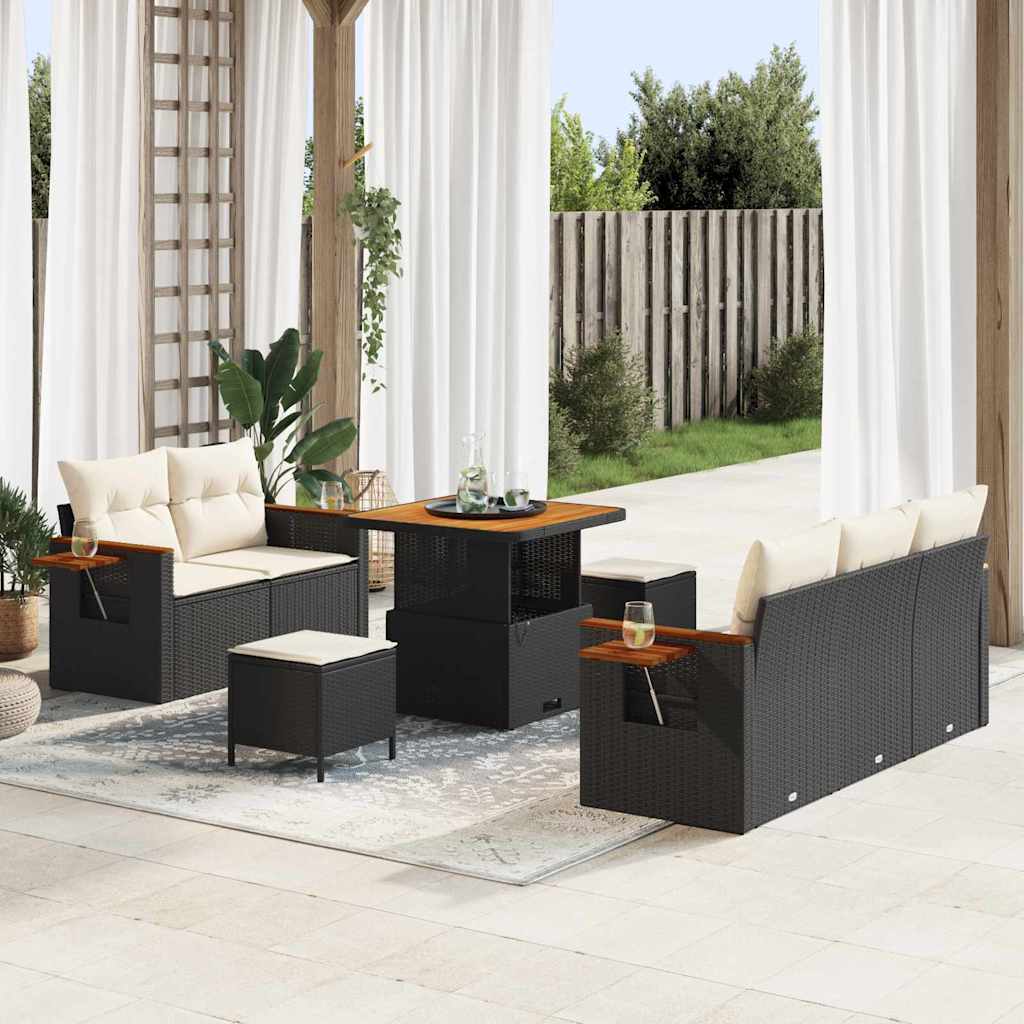 Gartensofa-set mit Kissen 8 pcs Schwarz und Creme