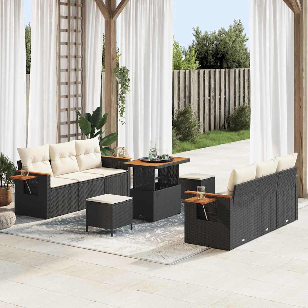 Gartensofa-set mit Kissen 9 pcs Schwarz und Creme