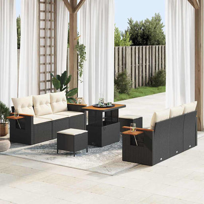 Gartensofa-set mit Kissen 9 pcs Schwarz und Creme