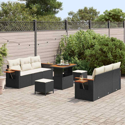 Gartensofa-set mit Kissen 9 pcs Schwarz und Creme