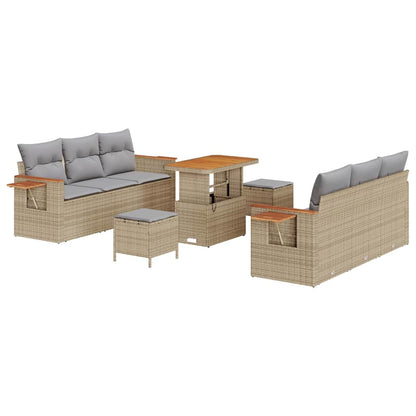 Gartensofa-set mit Kissen 9 pcs Beige und Hellgrau