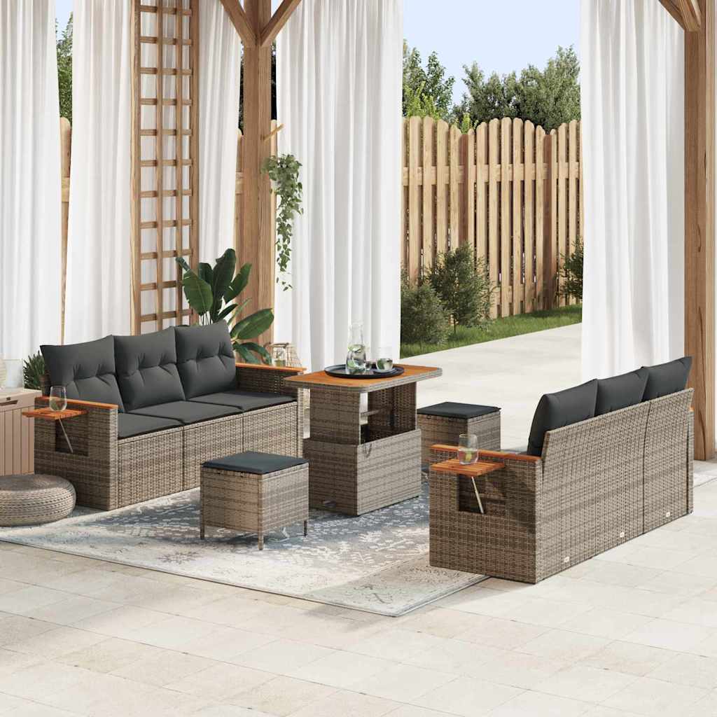Gartensofa-set mit Kissen 9 pcs Grau