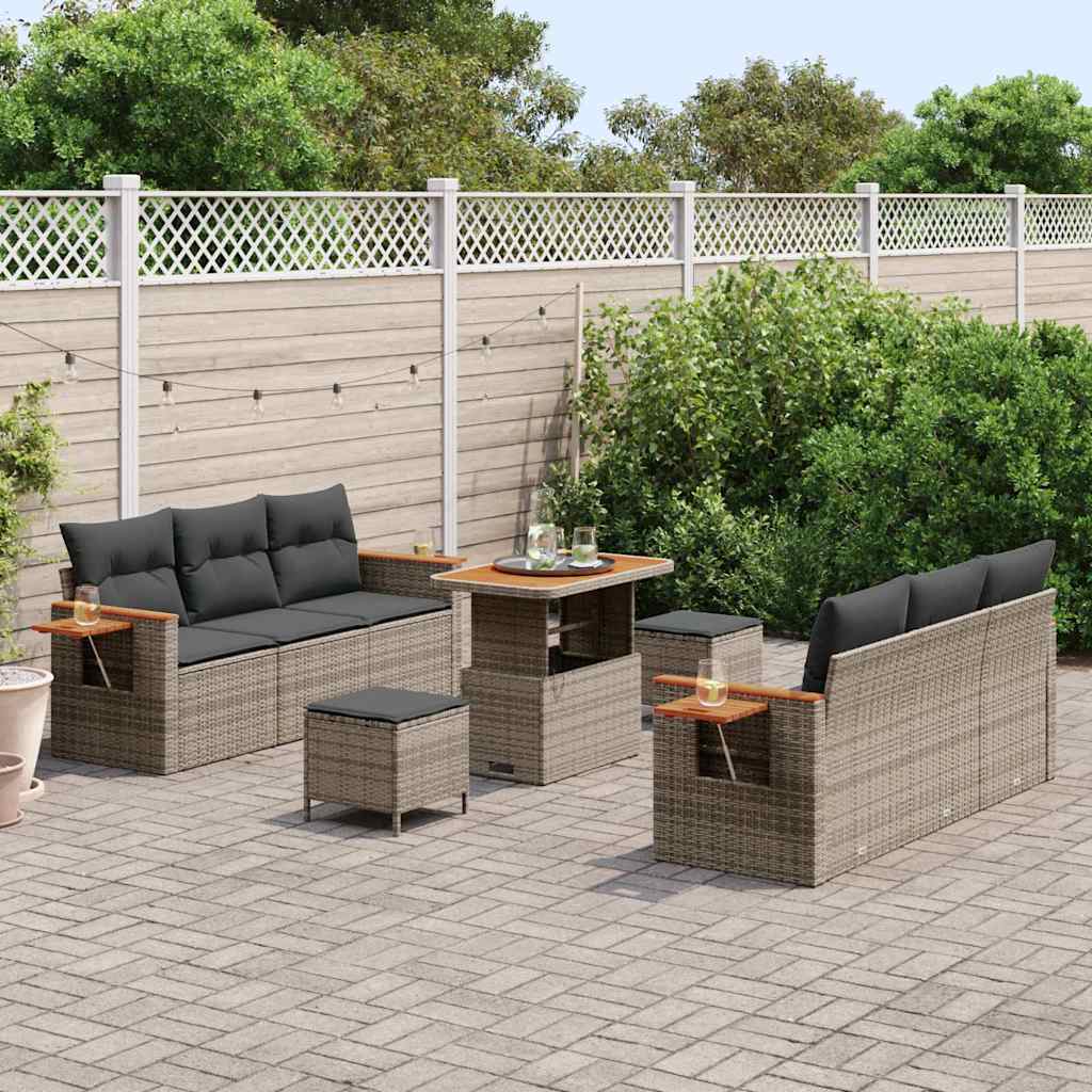 Gartensofa-set mit Kissen 9 pcs Grau