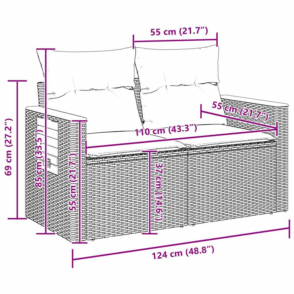 vidaXL Gartensofa-set mit Kissen 9 pcs Grau