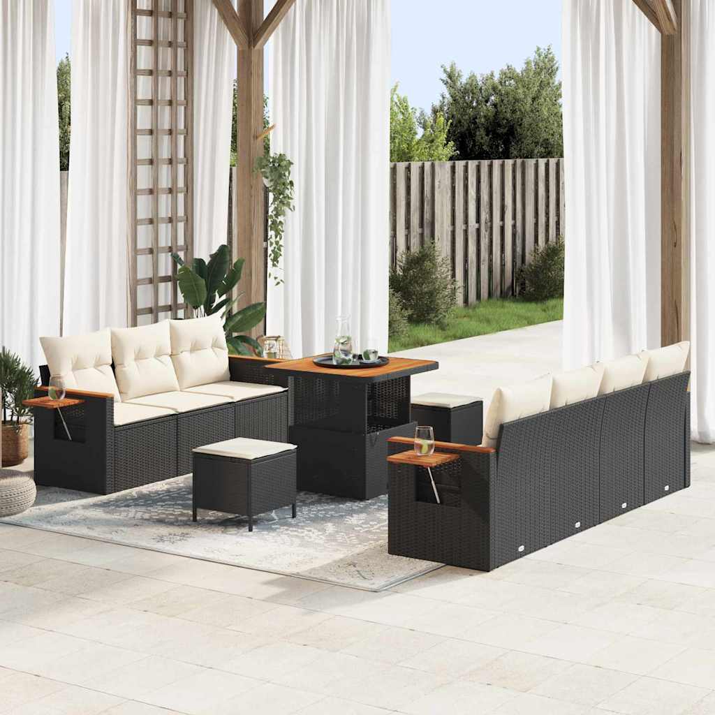Gartensofa-set mit Kissen 10 pcs Schwarz und Creme