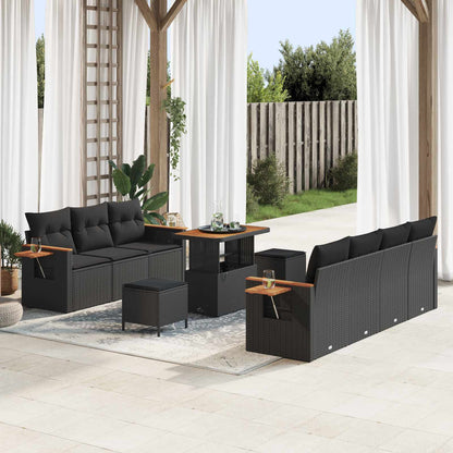Gartensofa-set mit Kissen 10 pcs Schwarz