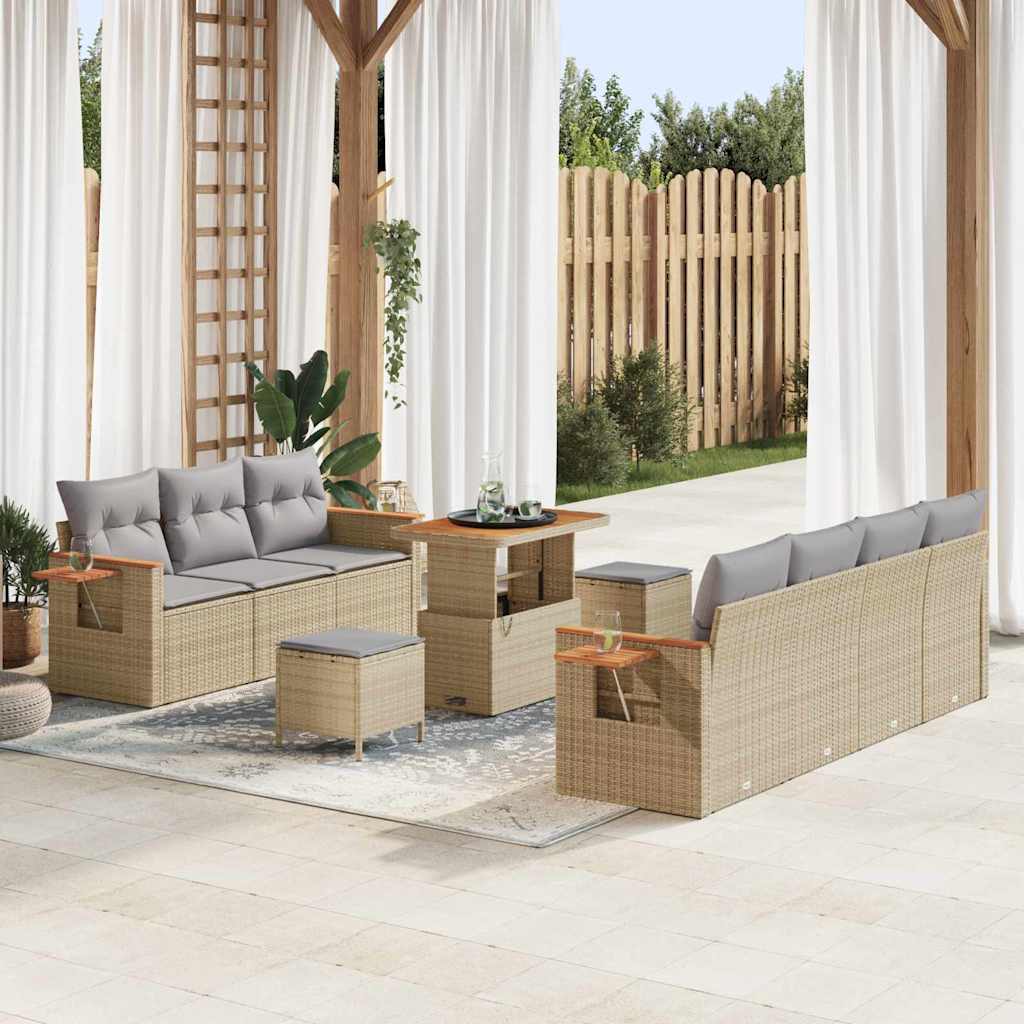 Gartensofa-set mit Kissen 10 pcs Beige und Hellgrau