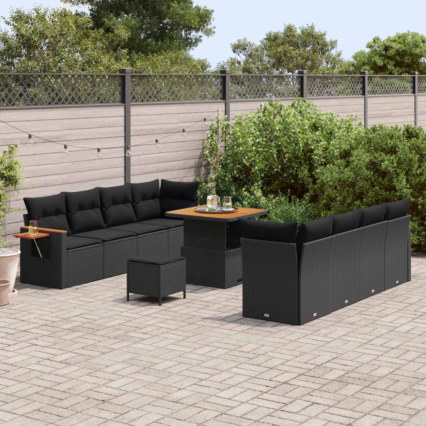 Gartensofa-set mit Kissen 11 pcs Schwarz