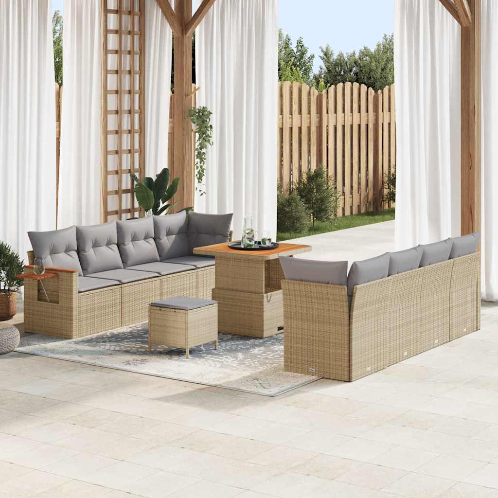 Gartensofa-set mit Kissen 11 pcs Beige und Hellgrau