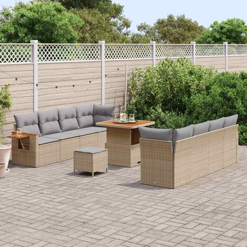 Gartensofa-set mit Kissen 11 pcs Beige und Hellgrau