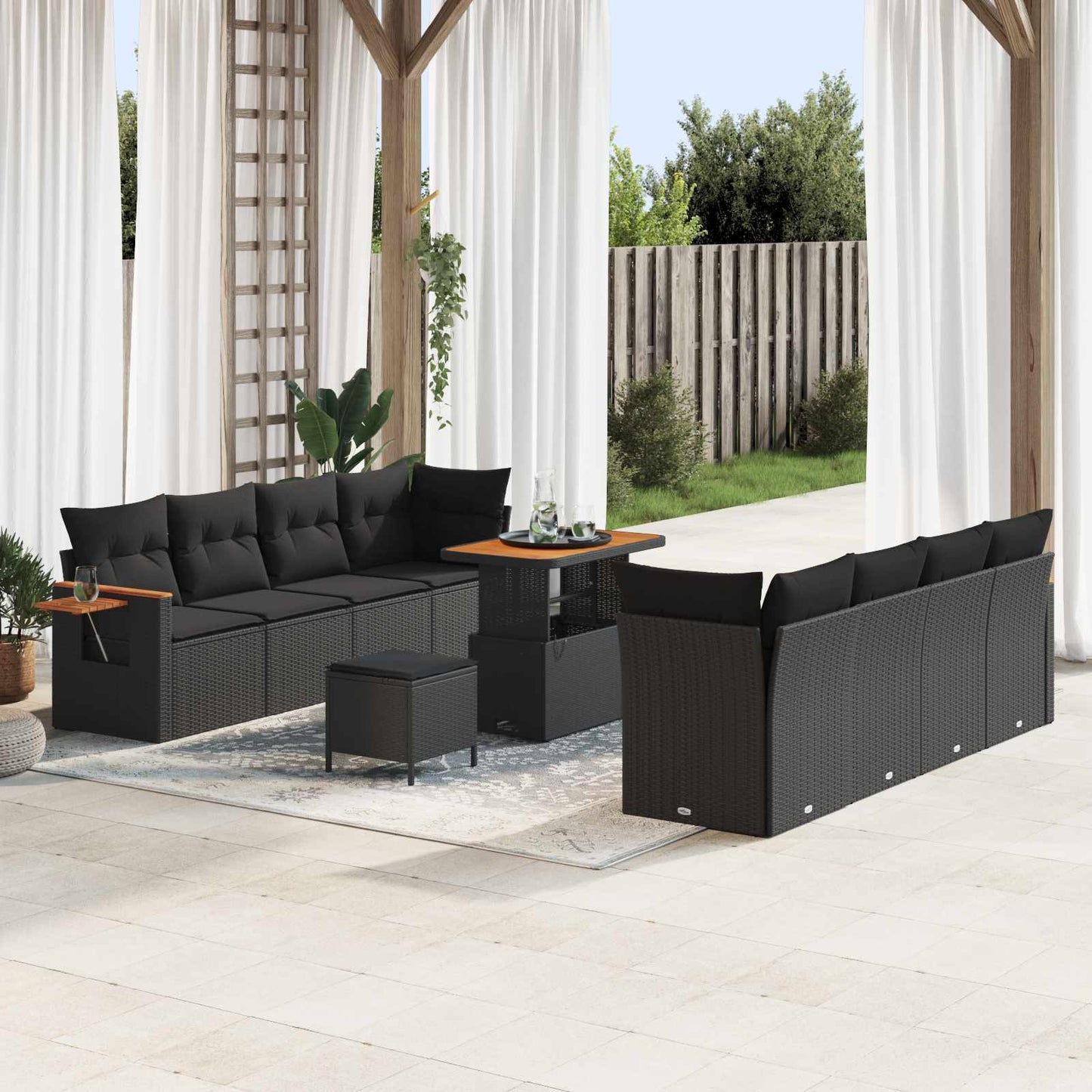 Gartensofa-set mit Kissen 11 pcs Schwarz