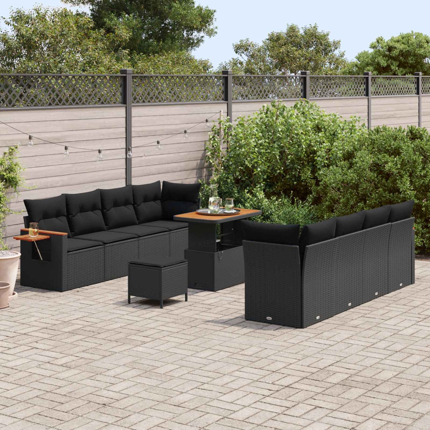 Gartensofa-set mit Kissen 11 pcs Schwarz