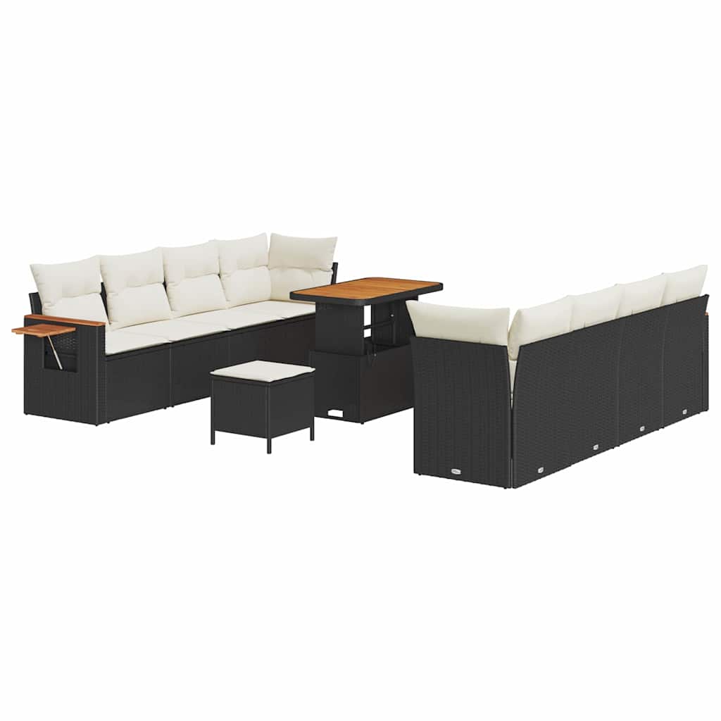 Gartensofa-set mit Kissen 11 pcs Schwarz und Creme