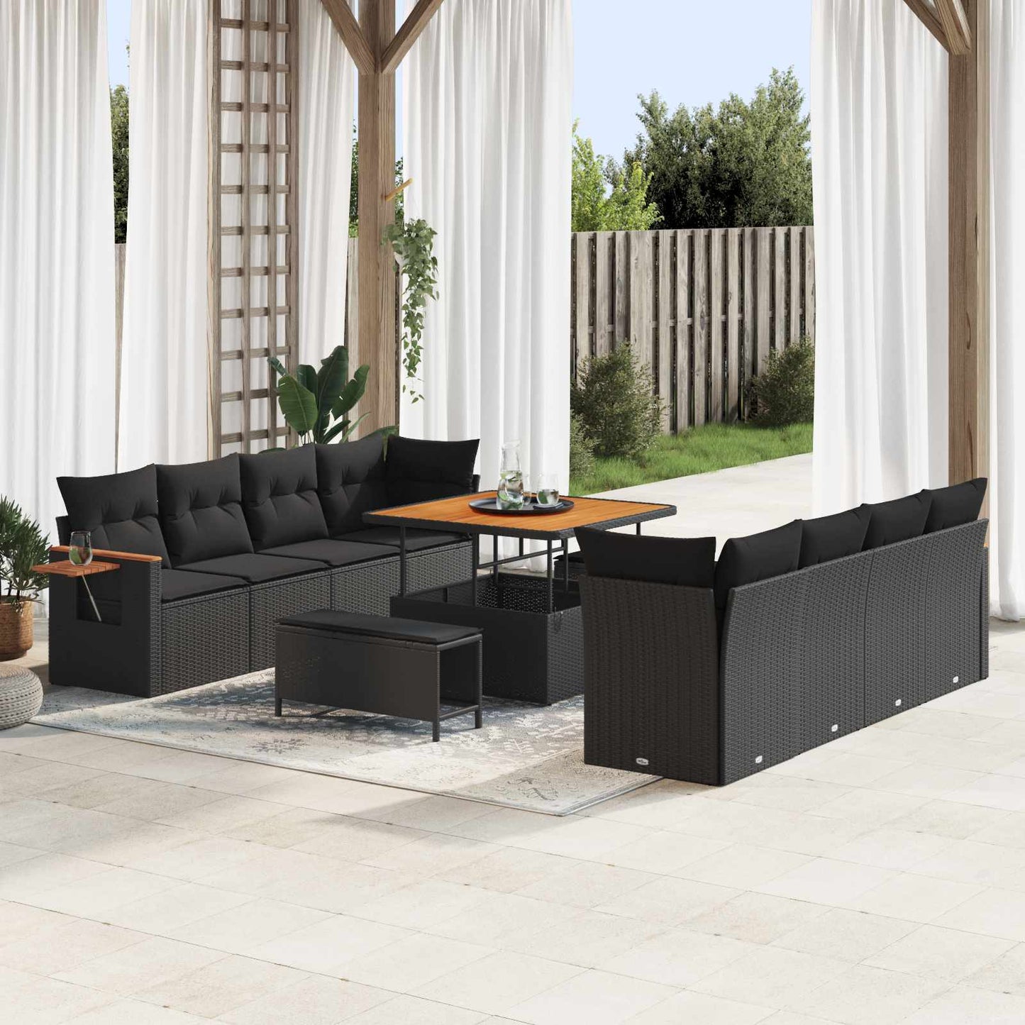 Gartensofa-set mit Kissen 11 pcs Schwarz