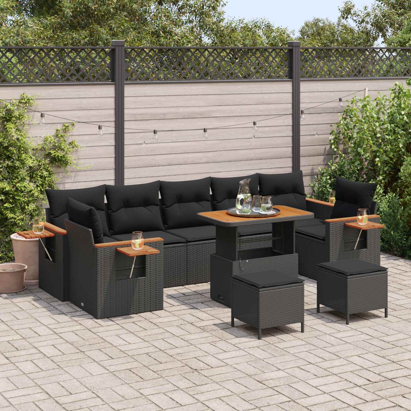 Gartensofa-set mit Kissen 10 pcs Schwarz