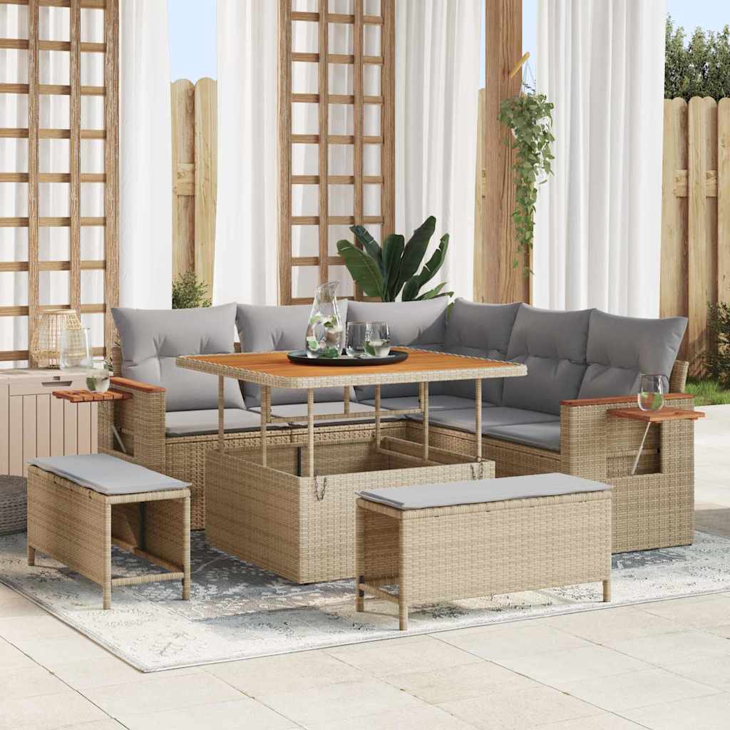 Gartensofa-set mit Kissen 8 pcs Beige und Hellgrau