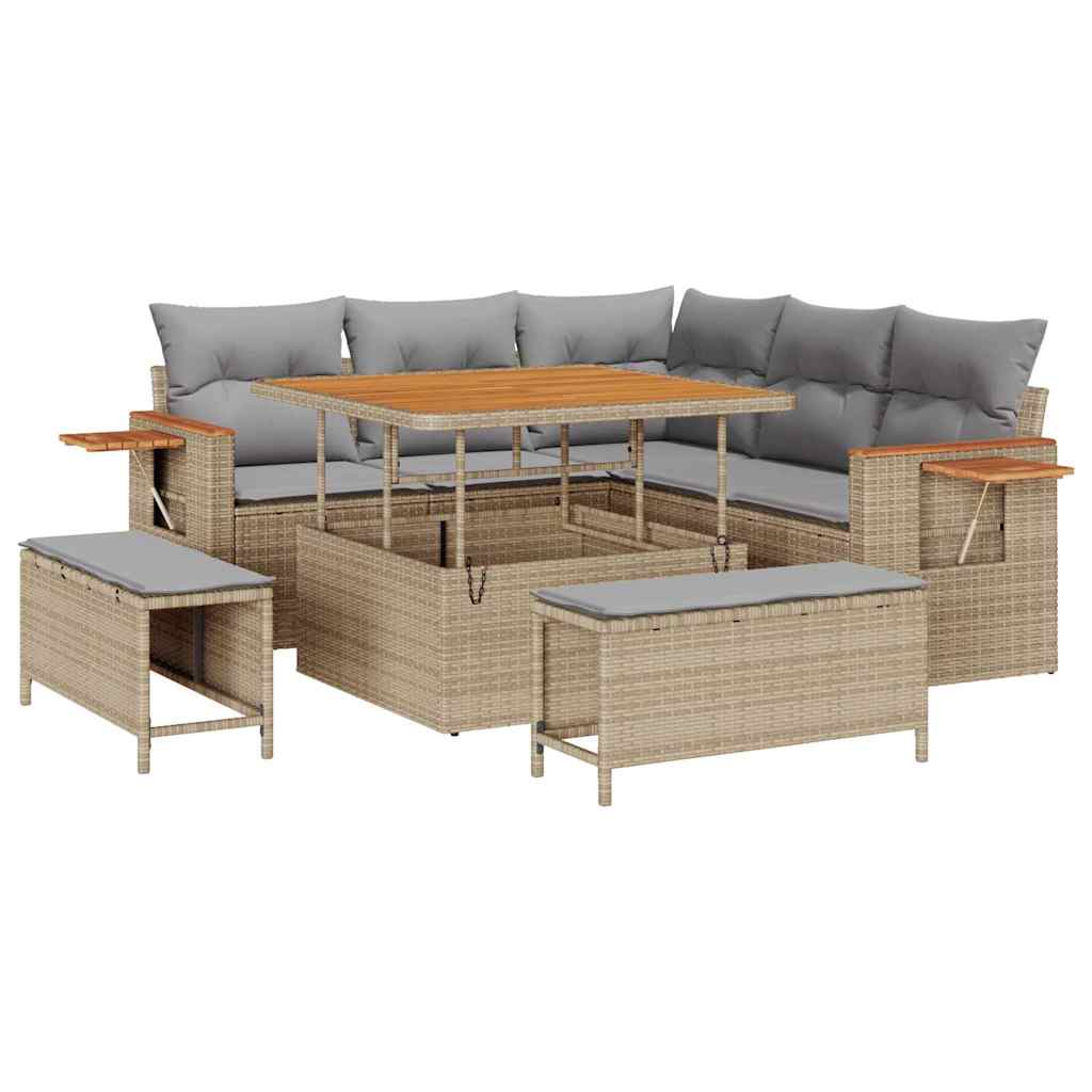 Gartensofa-set mit Kissen 8 pcs Beige und Hellgrau