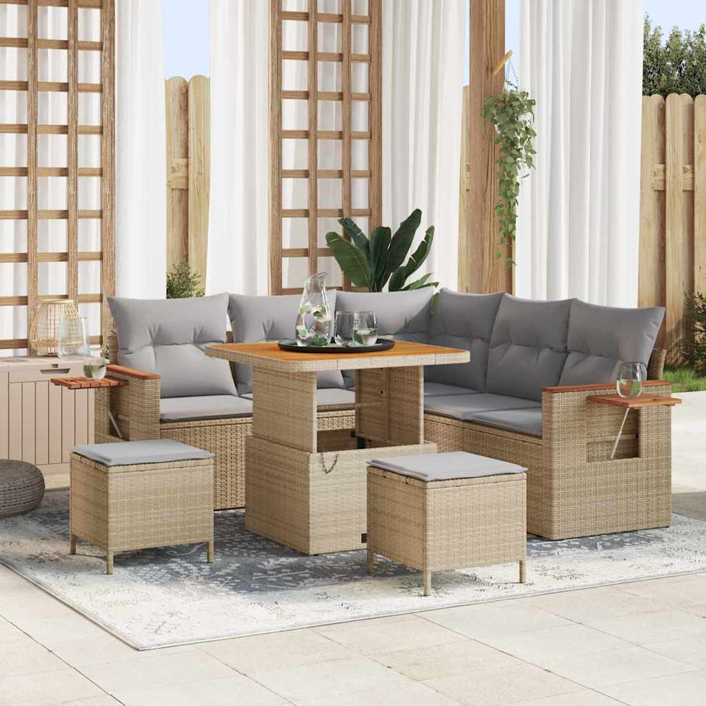 Gartensofa-set mit Kissen 8 pcs Beige und Hellgrau