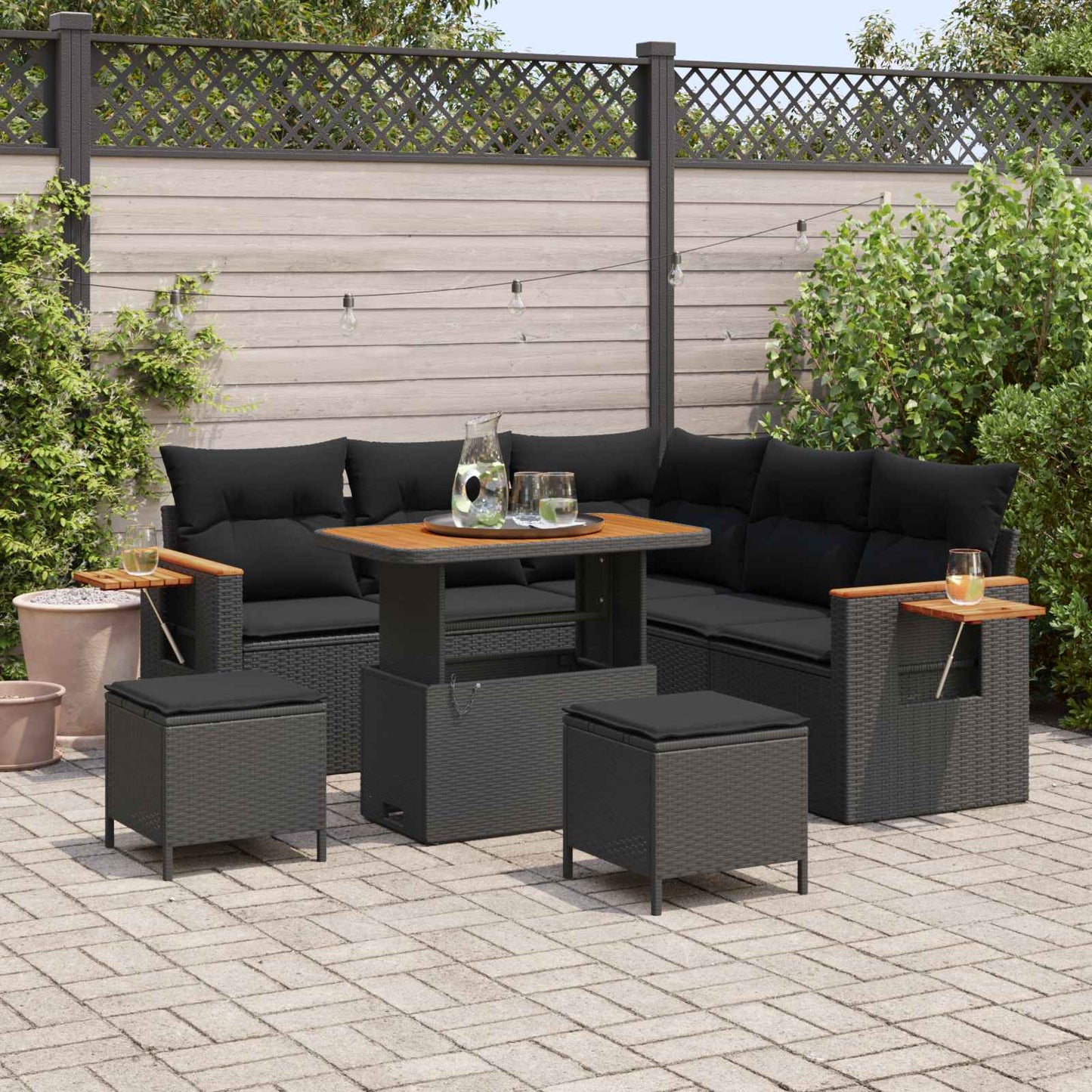 Gartensofa-set mit Kissen 8 pcs Schwarz