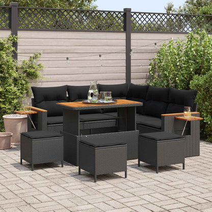 Gartensofa-set mit Kissen 9 pcs Schwarz