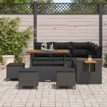 Gartensofa-set mit Kissen 9 pcs Schwarz