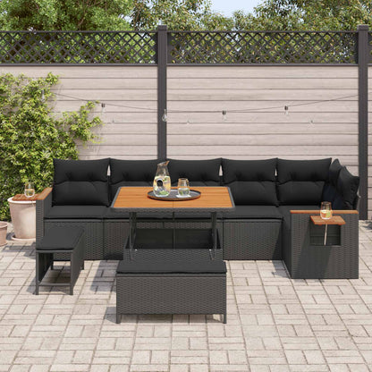 Gartensofa-set mit Kissen 9 pcs Schwarz