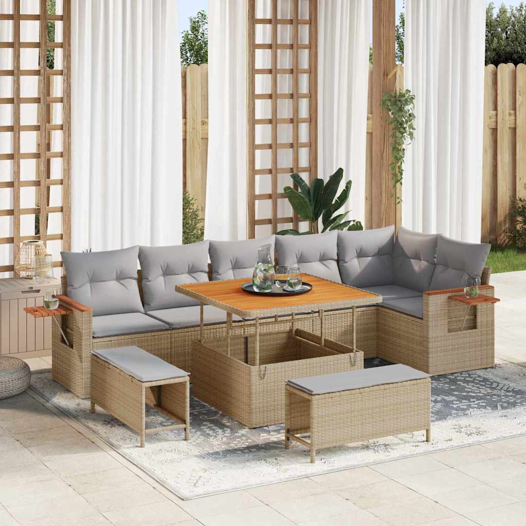 Gartensofa-set mit Kissen 9 pcs Beige und Hellgrau