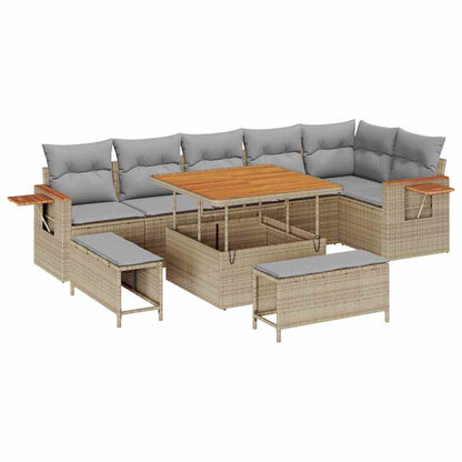 Gartensofa-set mit Kissen 9 pcs Beige und Hellgrau