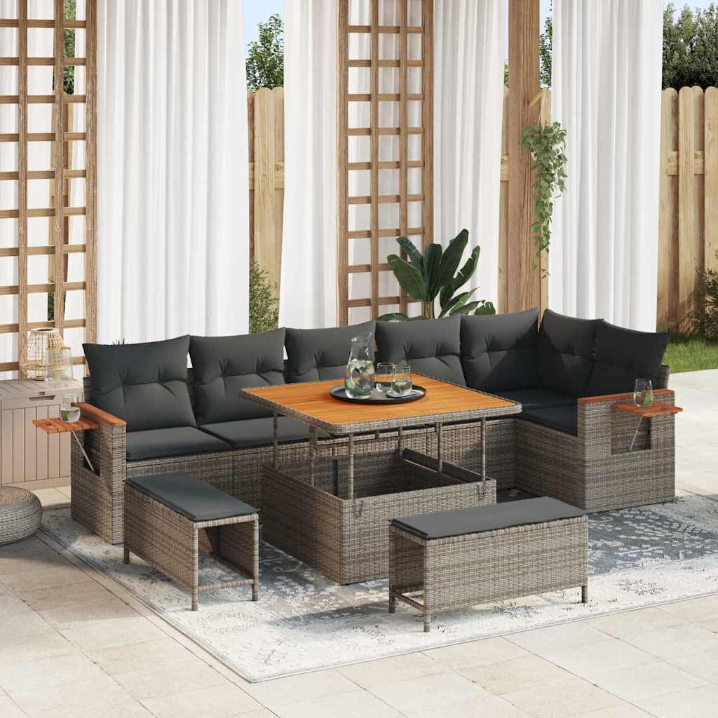 Gartensofa-set mit Kissen 9 pcs Grau