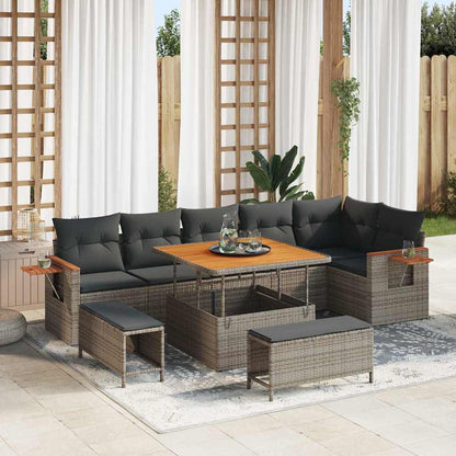 Gartensofa-set mit Kissen 9 pcs Grau