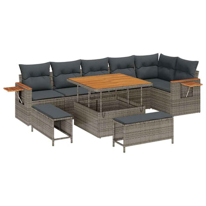 Gartensofa-set mit Kissen 9 pcs Grau