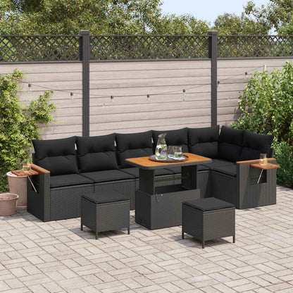 Gartensofa-set mit Kissen 9 pcs Schwarz