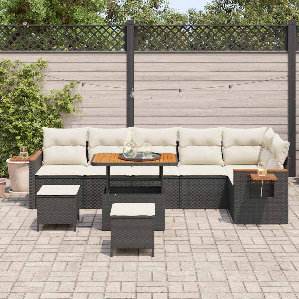 Gartensofa-set mit Kissen 9 pcs Schwarz und Creme