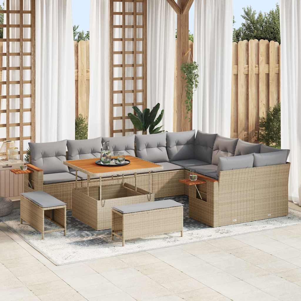 Gartensofa-set mit Kissen 12 pcs Beige und Hellgrau