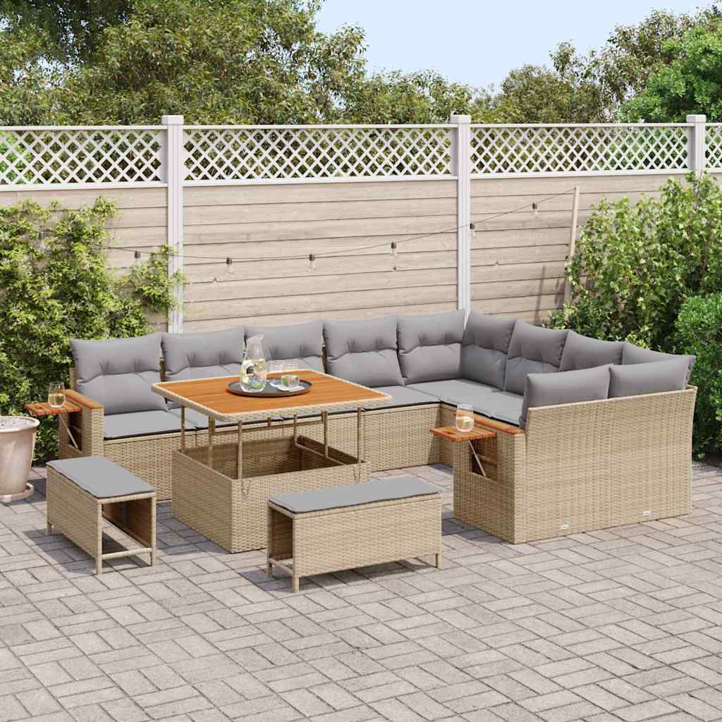 Gartensofa-set mit Kissen 12 pcs Beige und Hellgrau