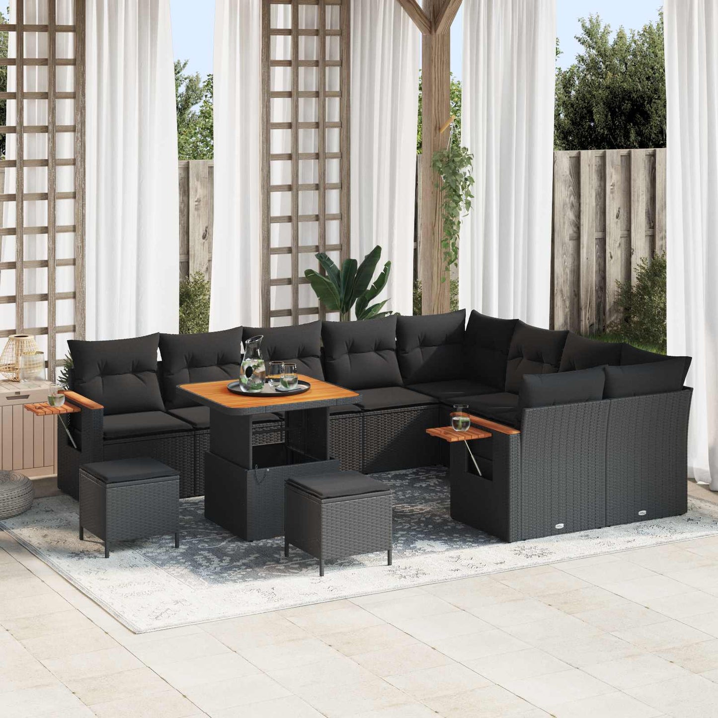 Gartensofa-set mit Kissen 12 pcs Schwarz