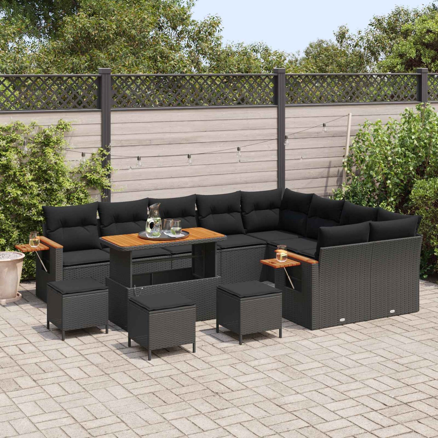 Gartensofa-set mit Kissen 13 pcs Schwarz