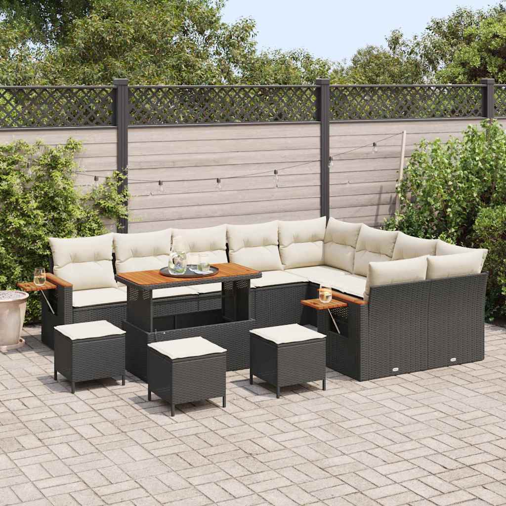 Gartensofa-set mit Kissen 13 pcs Schwarz und Creme