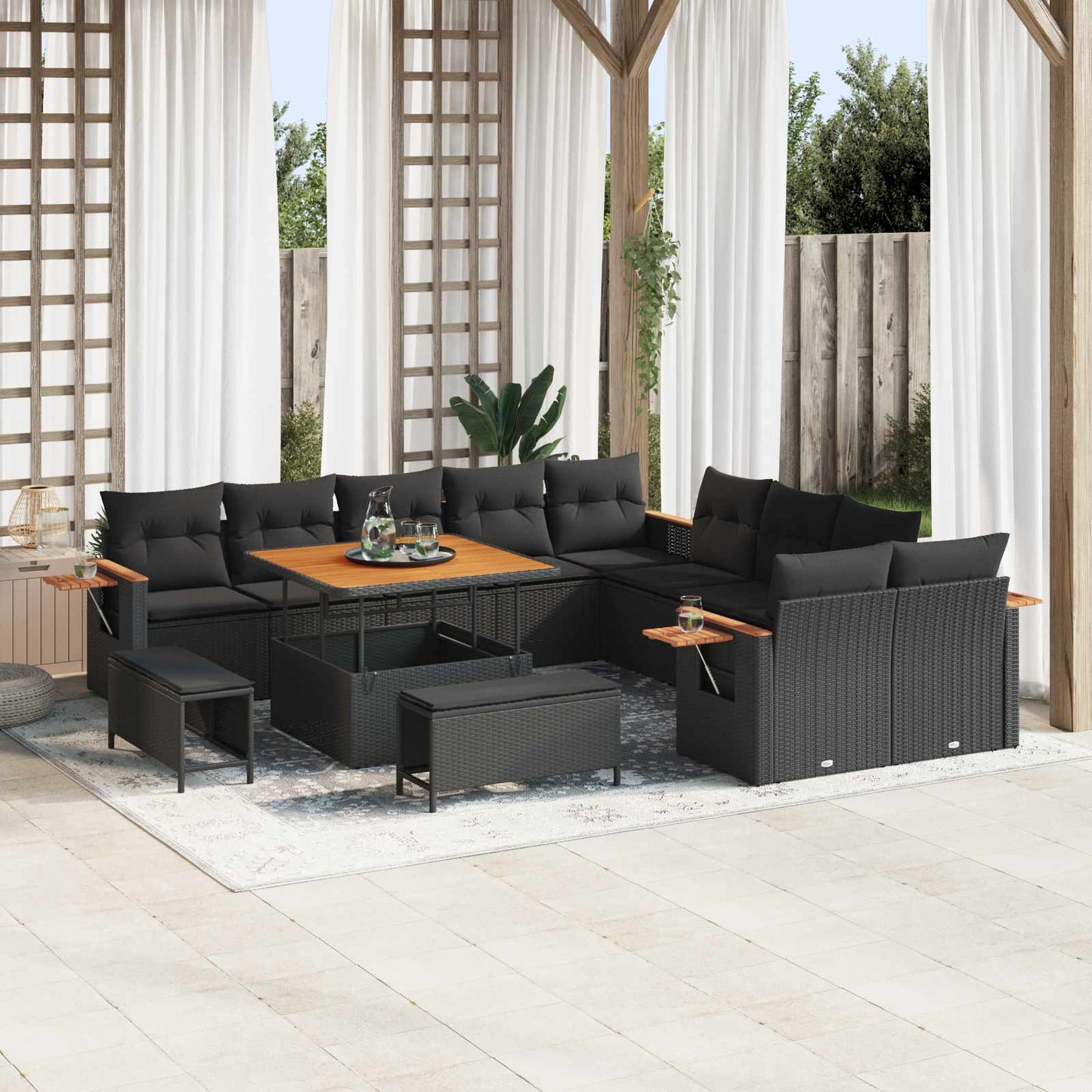 Gartensofa-set mit Kissen 13 pcs Schwarz